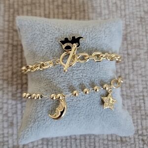 Set Of Two 18k Gold Plated Charm Bracelets NEW